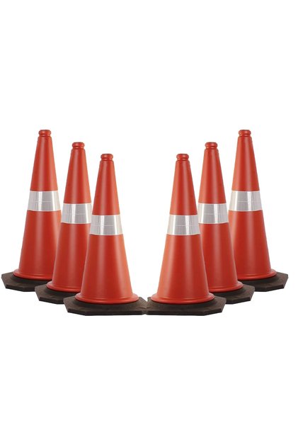 6 pack of Traffic Cones - Heavy-Duty Safety Cones with Reflective Collar and Handle for Parking Lot and Driving Training