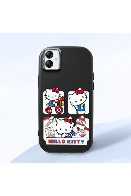 Samsung Galaxy A03 Compatible Case Camera Protector Black Silicone Couple Phone Case Kitty Pattern
