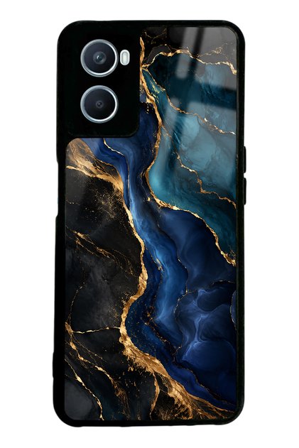 Oppo A96 Glossy Phone Case with Midnight Sapphire Marble Design