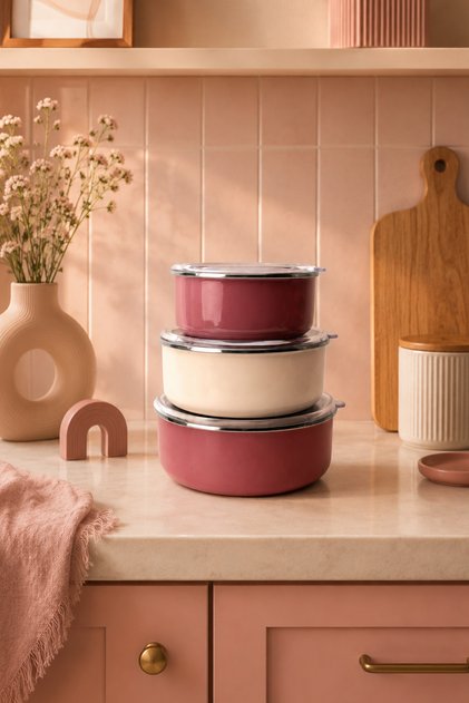 Lumino 3-Piece Storage Container Pink