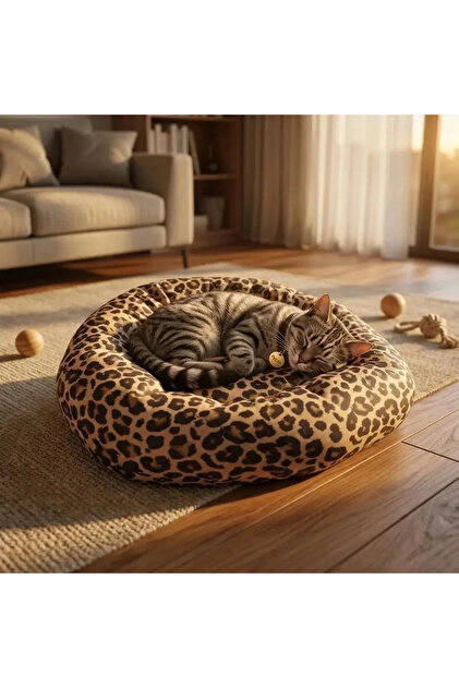 Bio Sand Leopar Desenli Simit Kedi Yatağı