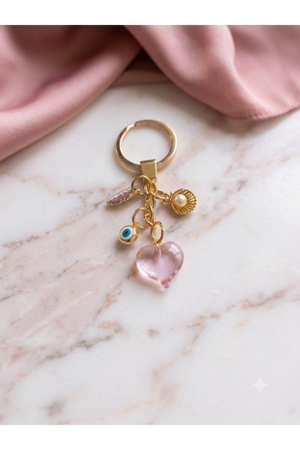 Handmade Pink Glass Beaded Multi Keychain