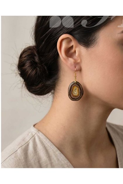 Natural Stone Look Gold Brown Polymer & Epoxy Design Earrings