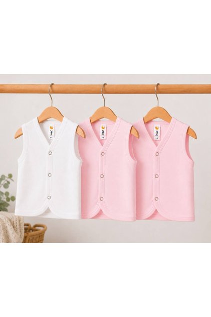 H&C Cotton 3-Piece Baby Vest with Snap Fasteners Sleeveless Inner Vest