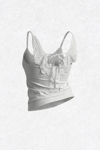 Angel Wing Tied Back Low Cut Y2K Short Sleeve Crop Blouse