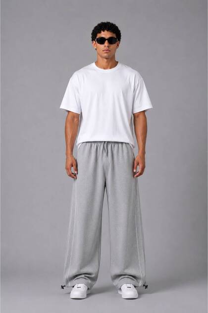 Striped Two-Thread Sweatpants Unisex Gray