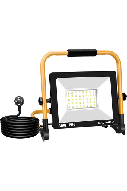 Proiector de șantier cu stativ, LED 30W 3000LM 6000K IP66 rotativ 360° ° cablu 3 m