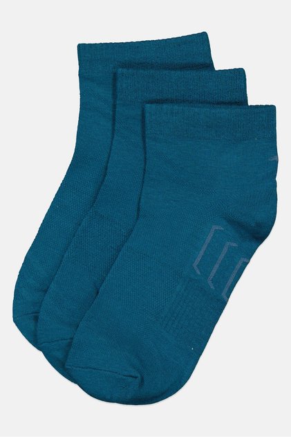 Kids Boy 3 Pairs Brand Logo Crew Socks, Teal Blue