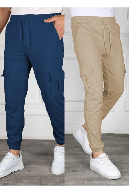 Set of 2 Unisex Cargo Pocket Elastic Leg Sweatpants