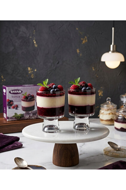 Rayan Tayla Ayaklı Cam Dondurmalık 2'li Set 220 ml Magnolia ve Tatlı Kasesi
