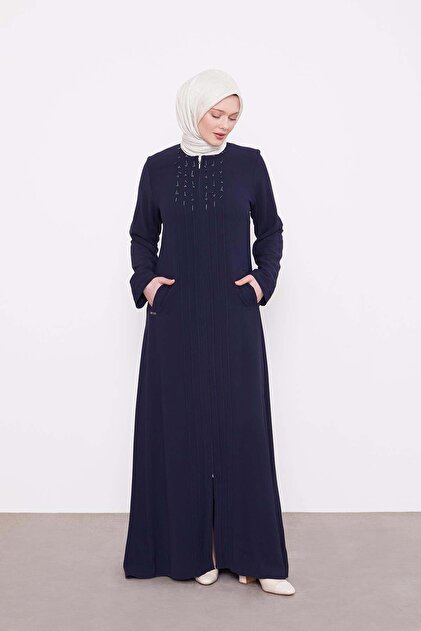 Ribbed and Embroidered Zippered Ferace