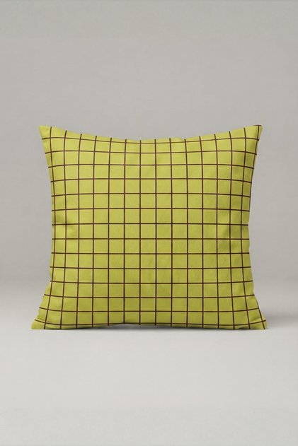Sarı Siyah İnce Kareli Kırlent Kılıfı 149 – Lemon Grid Tasarım 45x45 cm