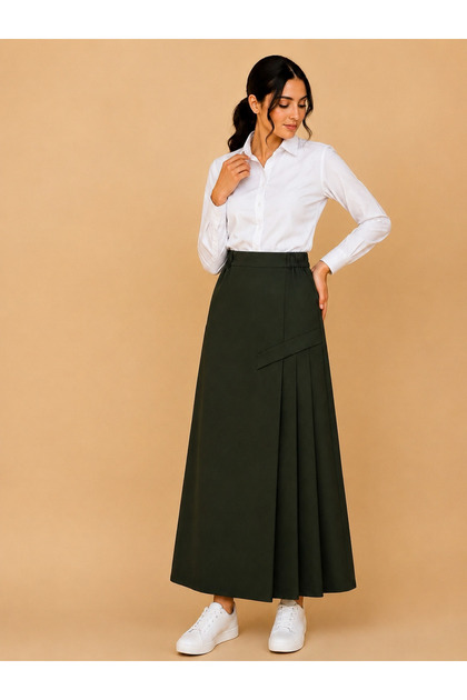 Junior Middle School Uniform Set Olive Green Blazer and Skirt School Uniforms