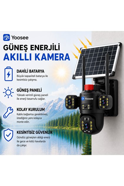 4G SIM Kartlı Solar Güvenlik Kamerası Çift Kameralı Güneş Enerjili Sirenli Dış Mekan IP Kamera