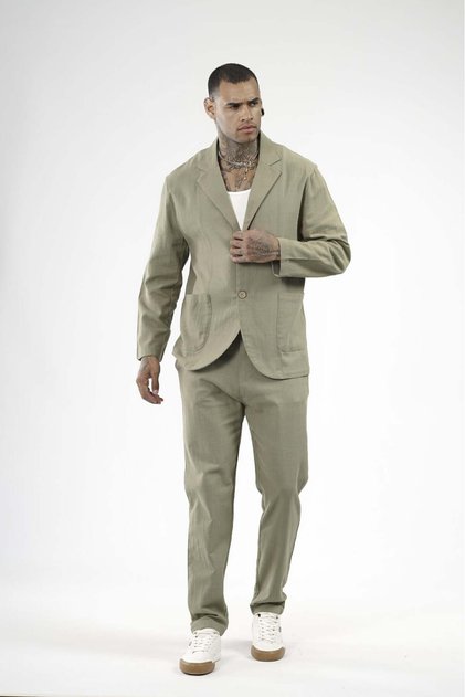 Slim Fit Men's Cotton Linen Top and Bottom Set