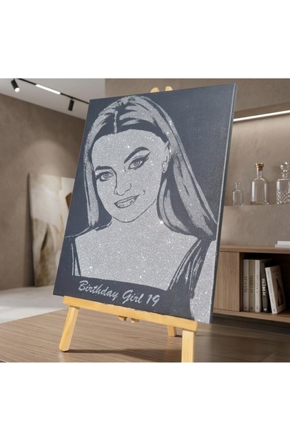 Сребриста брокатена картина, ръчно рисувана, 30/40см, 1 брой
