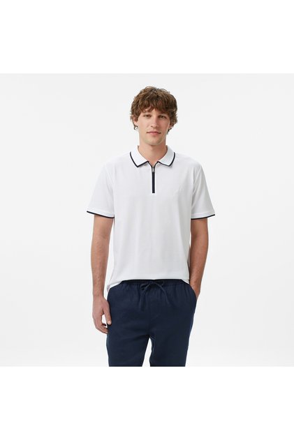 Men's White Regular Fit Polo Neck T-Shirt
