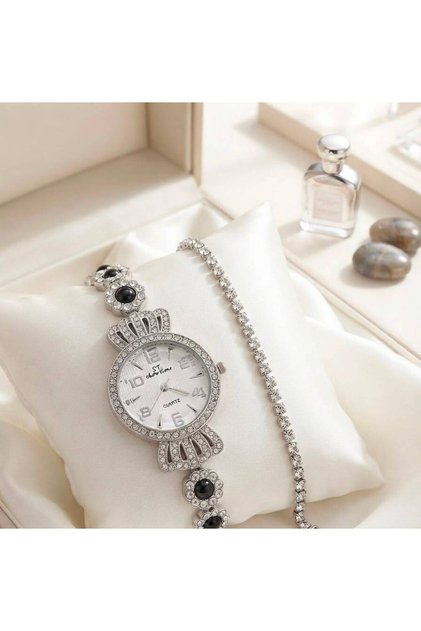 Women's Stainless Steel Wristwatch Colorful Waterway Bracelet Gift Stylish Watch Set with Stones Analog Wrist Watch