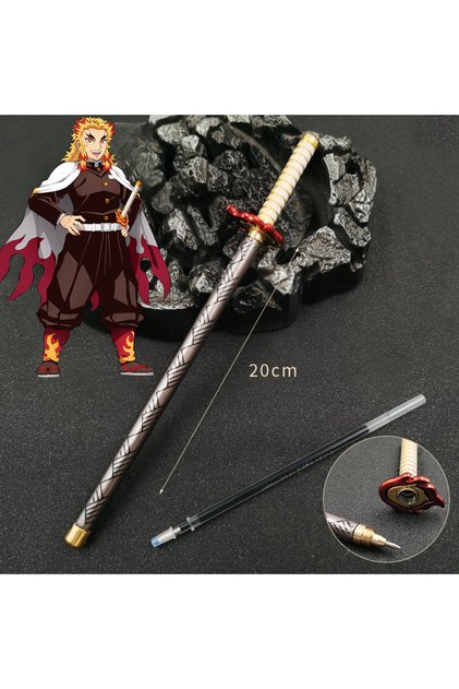 Bandai Rengoku Kyoujurou 20cm Demon Slayer Signature Pen Shinobu Metal Real Size Katana Ballpoint Pe