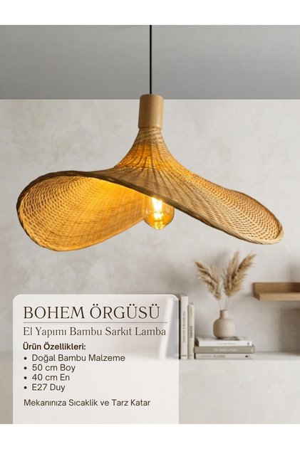 HAZERAN BAMBU AVİZE BOHEM TARZ E27 ŞAPKA MODEL