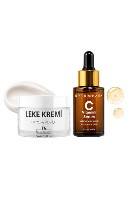 C Vitamini Serum ve Leke Görünümü Bakım Kremi Seti, Aydınlık Görünüm ve Ton Eşitleyici Bakım 30 ml + 50 ml