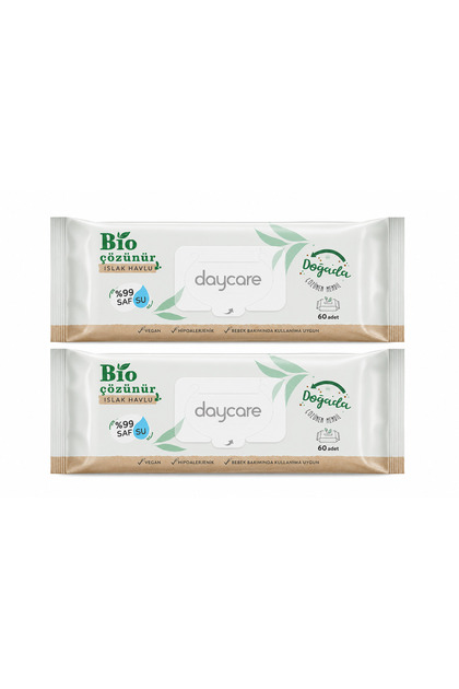 Biodegradable Wet Towel 99% Pure Water 60 Sheets X2 (120 Sheets) Suitable for Sensitive Skin