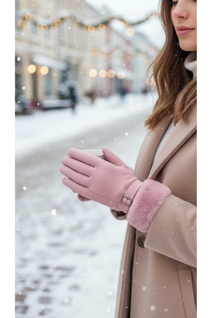Parachute Fabric Fur Touchscreen Plush Women's Gloves