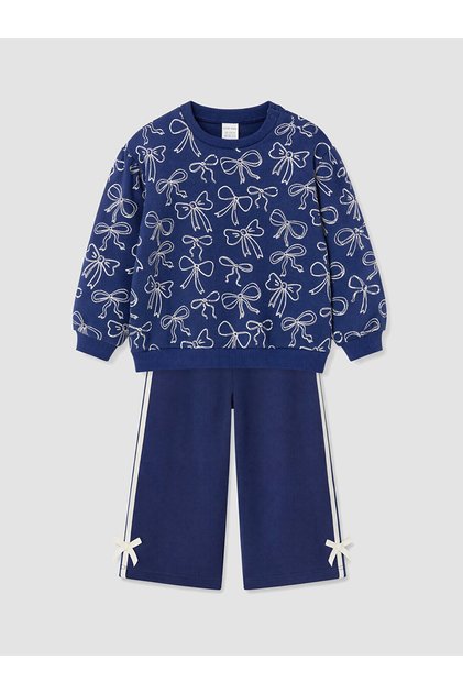 Lcw Baby Navy Blue Bow Patterned Baby Girl Tracksuit Set