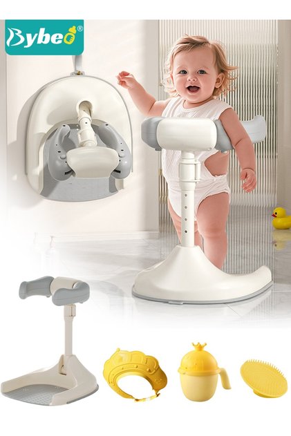 4PCS Baby Bath Support, Baby Bath Tub, Infant Bathtub, Infant Bath Chair, Foldable Baby Bath Stand with Anti-Slip Base, Adjustable Bath Shower Helper with Shower Cap + Shampoo Brush + Shower Cup