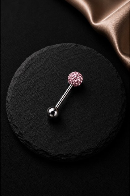 316L Cerrahi Çelik Pembe Şambala Dil Piercing