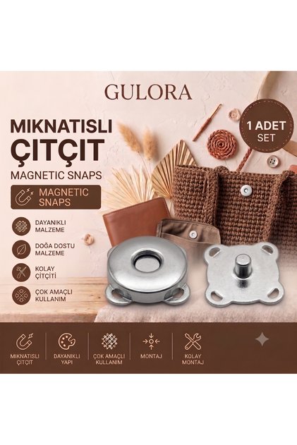 Magnetni kopča, srebrna, za šivanje, 1 komad