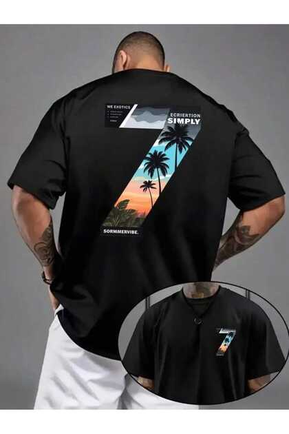 Unisex Black Oversize Minimal Printed Crew Neck T-Shirt