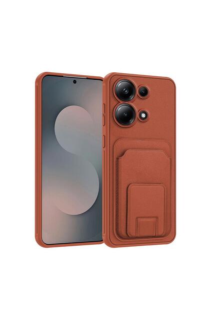 Xiaomi Poco M6 Pro Compatible Case with Stand and Card Holder Silicone Case Brown
