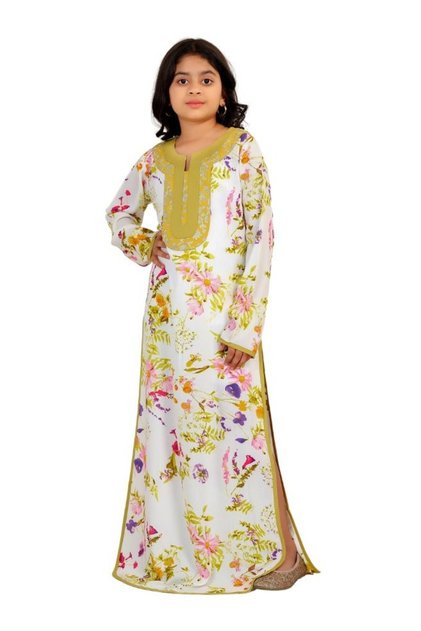 Girls Floral Print Embroidered Jalabiya