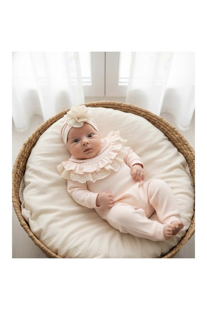 Baby Girl Lace Scalloped 3-6-9 Months Hat and Romper Set Newborn Hospital Release Baby Outfit