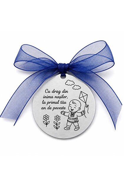Banut Personalizat din Inox - Cadou pentru Botez, Taiere Mot sau Aniversare 1 An - Model Baiat