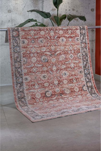 Salon ve Oturma Odası Halısı Etnik Retro Desen Mutfak Halı Pamuk Dokuma Ambiance 2961 Kırmızı
