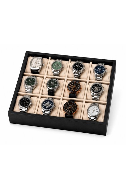 12-Slot Leather Watch Box – 12 Compartment Watch Storage and Organizer Box