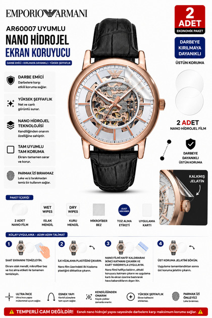 Emporio Armani AR60007 Uyumlu 2 Adet Şeffaf Nano Hidrojel Darbe Emici Kırılmaz Cam Koruyucu TPU Film