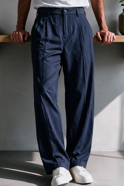 Vento Men's Premium Single Pile Detailed Linen Baggy Trousers