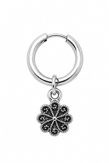 Unisex Silver Color Steel Dangle Authentic Filigree Motif Flower Hoop Earrings 1 Piece