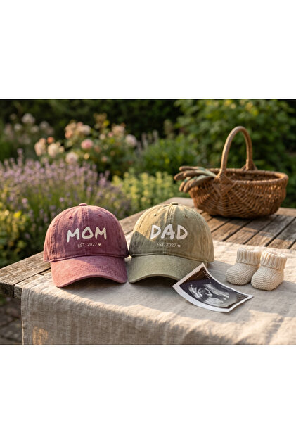 Mom Dad Couple Hat 2027 Series - Washable Vintage Fabric Adjustable Size Buckle Printed Commemorative Hat