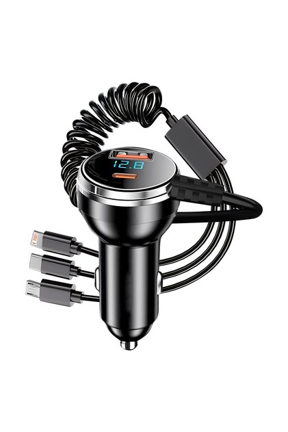 Black 230W 5 Ports LED Car Charger Fast Charging Adapter Type C PD Mini Car Phone Charger For iphone
