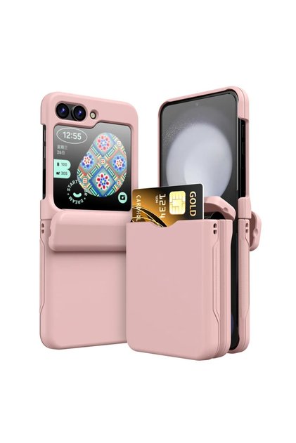 Galaxy Z Flip 7 Pink With Card Holder Protective Phone Case for Samsung Galaxy Z Flip 8 7 FE 6 5 4 F