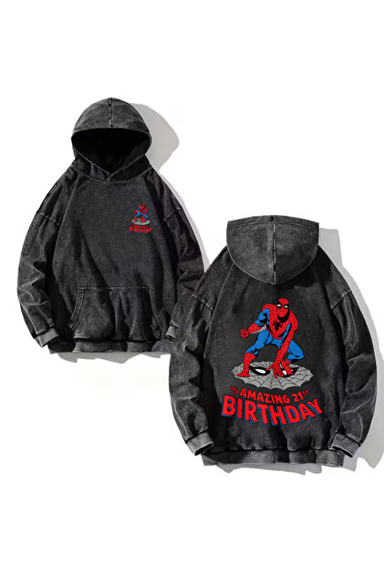 Washable Spider Retro Printed Vintage Hooded Sweatshirt