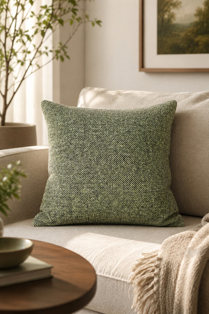Dokulu Yeşil Kırlent Kılıfı 43x43 cm Modern Dekoratif Yastık Kılıfı