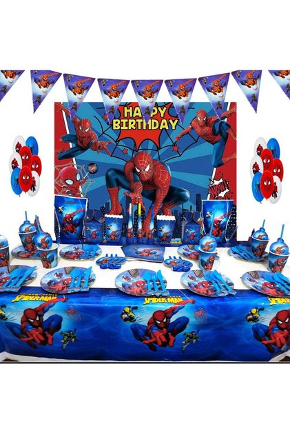 Spideman Birthday Party Supplies, 178 Pcs Spideman Party Decorations & Tableware Sets - Spideman cake Toppers Balloons Backdrops Cups etc. Spideman Themed Birthday Party Decorations for Kids