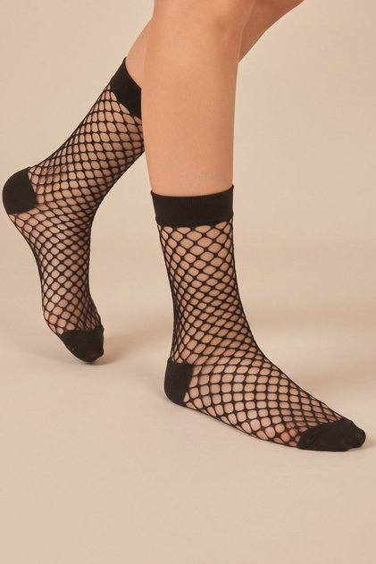 Women's Black Wide Mesh Flexible Closed Toe Socks