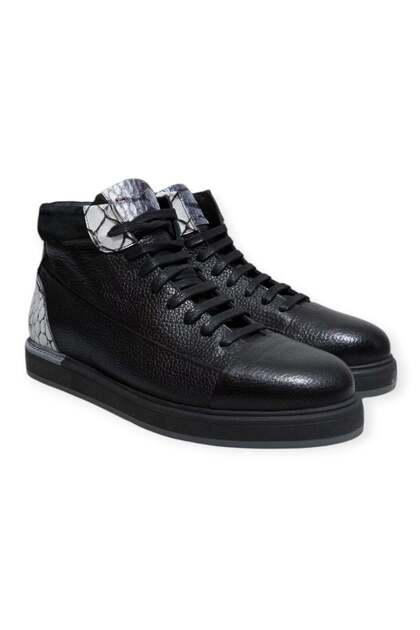 Black Color Lace-Up Genuine Leather Men's Boots