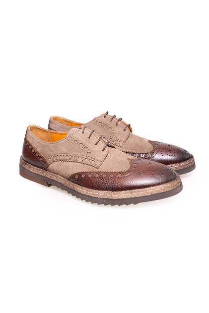 Brown Lace-Up Genuine Suede Leather Men's Shoes